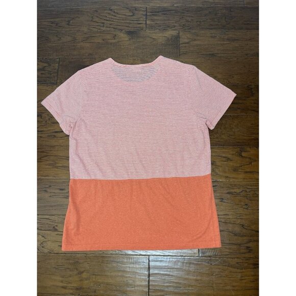 Onia Linen Blend Short Sleeve Crew Neck T-Shirt Orange Striped Sz Large - Picture 2 of 7